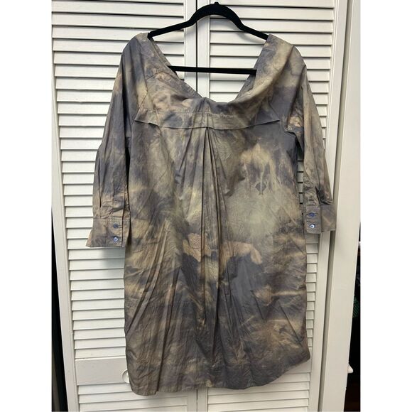 Marc Cain Tan Gray Rain Off Shoulders Rain Style Dress, Sz Large * - Picture 7 of 8